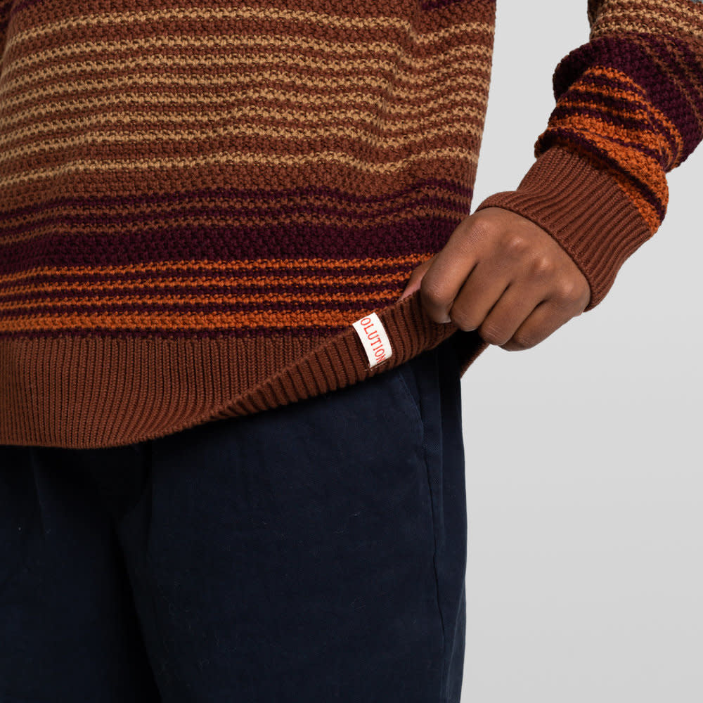 RVLT Stripe Knit Sweater - Brown - 3 - Tops - Knit Sweaters