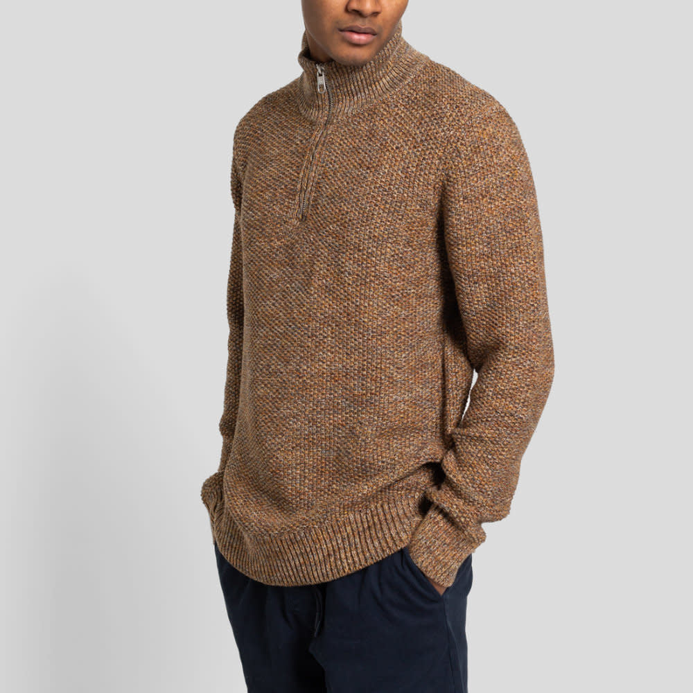 Revolution (RVLT) Half Zip Knit Sweater Brown