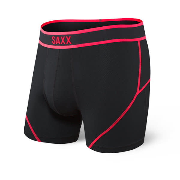 SAXX Kinetic Light Compression Mesh Boxer Brief - Black Neon Red - Black - 2 - Underwear - Boxer Briefs