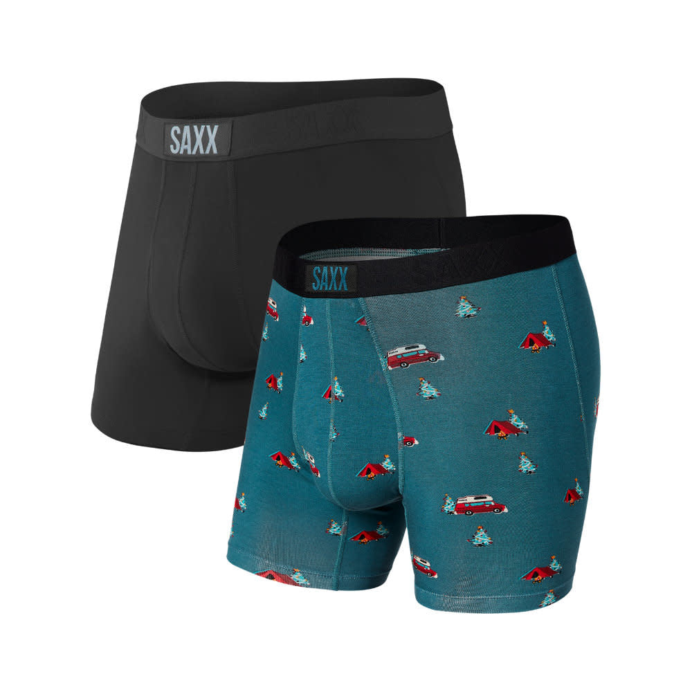 SAXX Vibe 2 Pack Boxer Briefs - Woodsy Holiday/Buffalo - Blue/Black - 1 - Underwear - Boxer Briefs