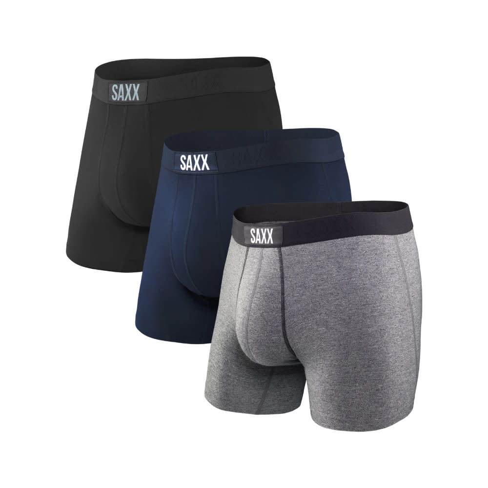 SAXX Vibe 3 Pack Boxer Briefs - Black/Grey/Blue - Black/Grey/Blue - 1 - Underwear - Boxer Briefs