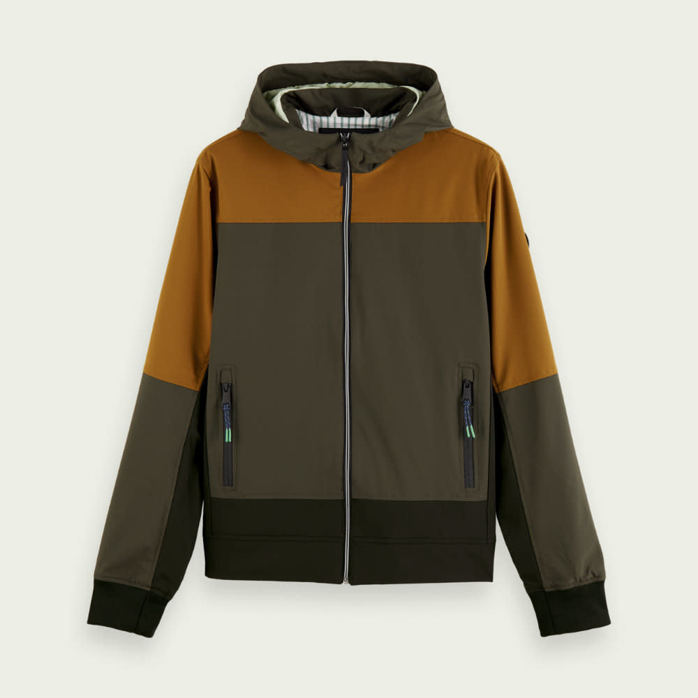 Scotch & Soda Soft Shell Hooded Jacket Army/Brown