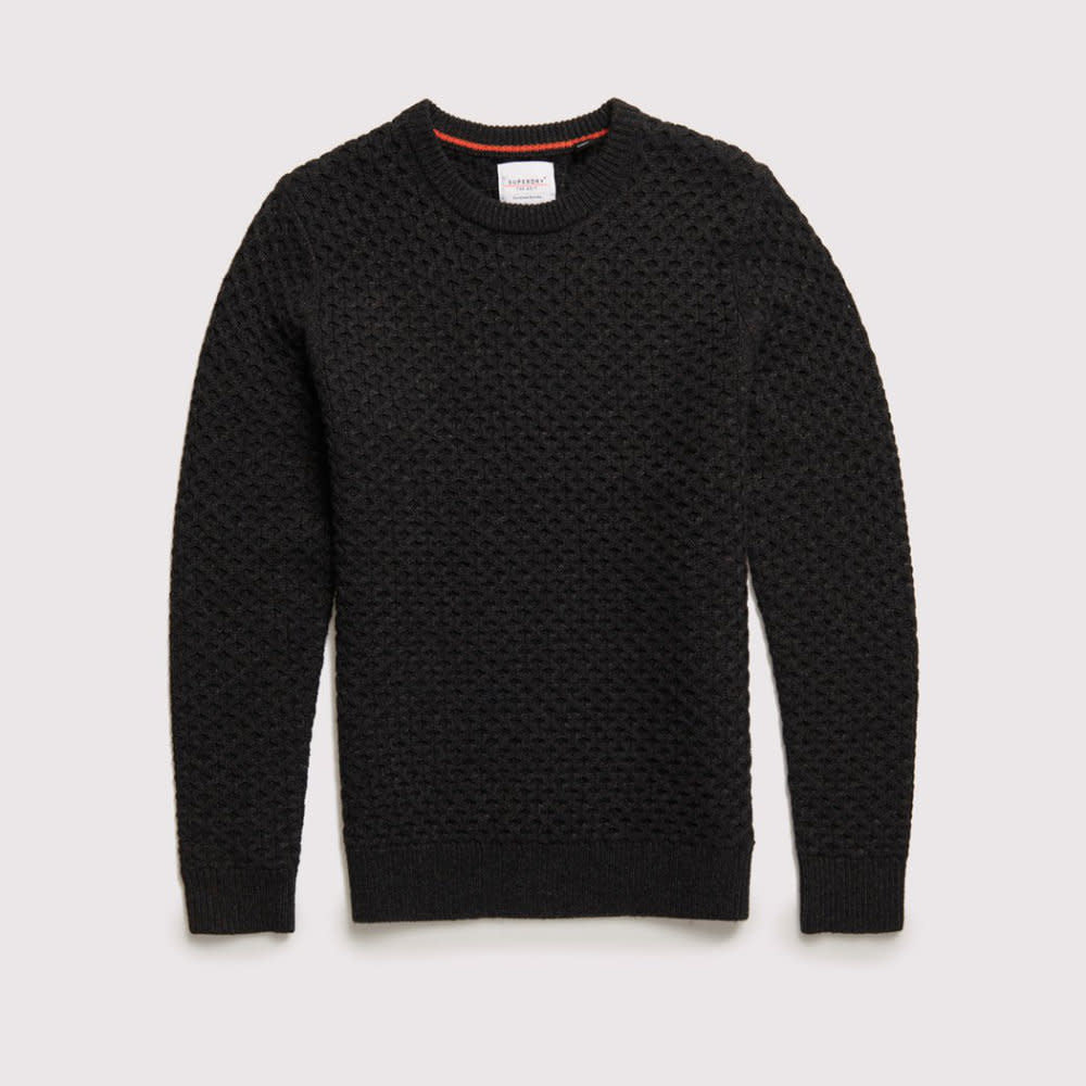 Superdry Edit Cable Crew Knit Dark Charcoal