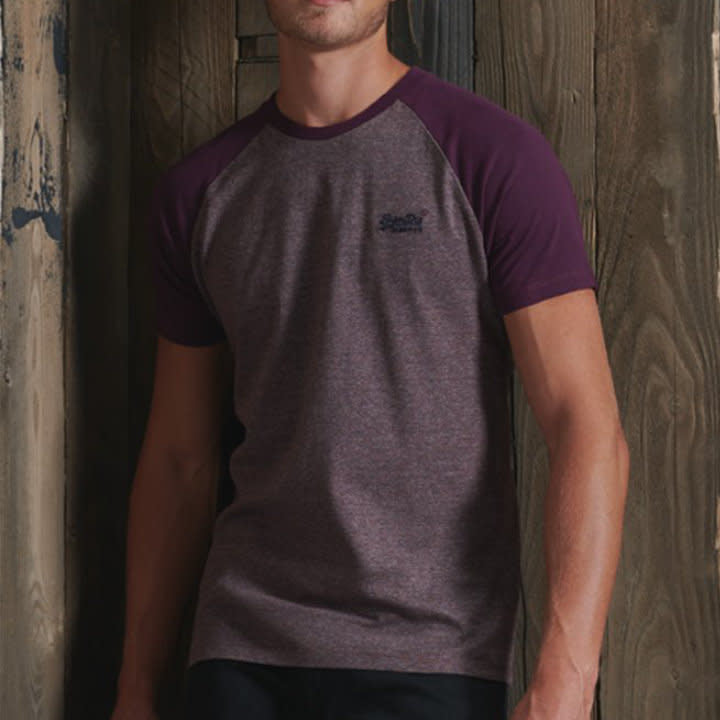Superdry Orange Label Baseball T-Shirt Deep Port Mega Grit