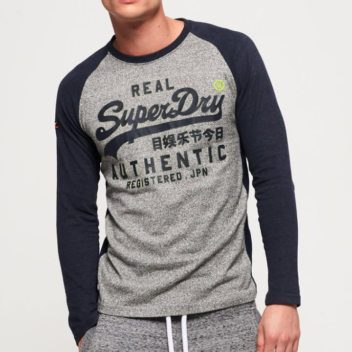 Superdry Vintage Logo Raglan L/S T-Shirt Shadow Cast Navy Marl