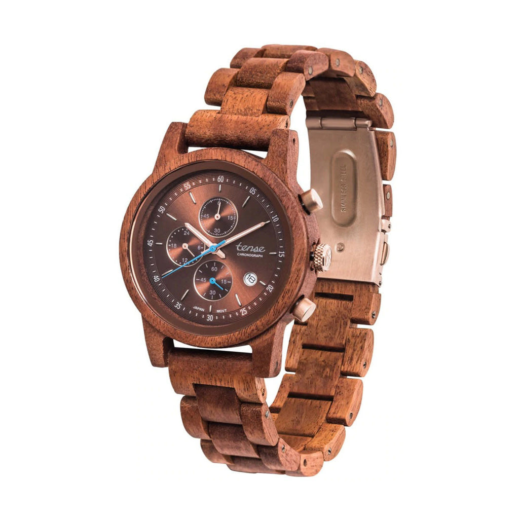 Tense Cambridge Chrono Wooden Watch Brown/Rose Gold