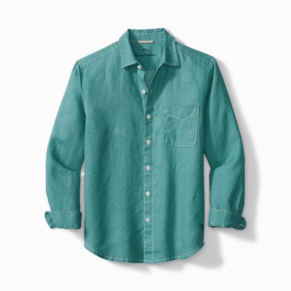 Tommy Bahama Sea Glass Breezer Linen Shirt - Neptune Green - 1 - Tops - Shirts (Long Sleeve)
