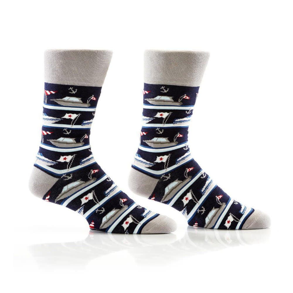 Yo Sox Lets Go Boating Crew Socks Navy